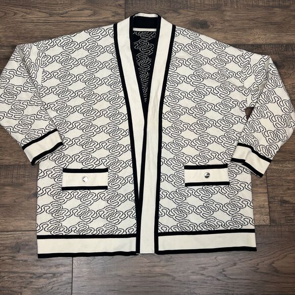 Sandro Sandro Enea Oversized Jacquard Knit Reversible Cardigan Sweater Black - Picture 13 of 16